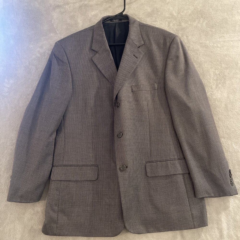 Jones New York Mens‎ Blazer Jacket Size 42R Silk/Wool 3 Button Tan Houndstooth
